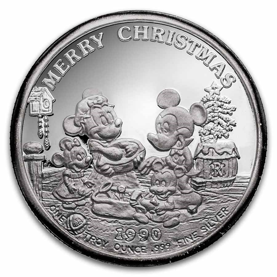 1 oz Silver Round - 1990 Mickey's Holiday Treasures (Rarities)