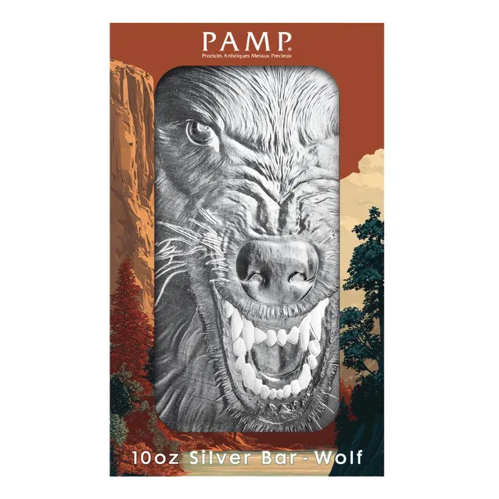 10 oz Pamp American Wolf .999 Silver Proof-like Silver Bar | PRE SALE