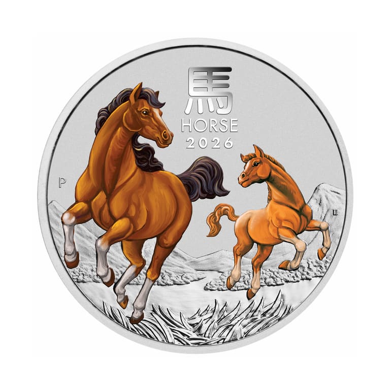 2026 1oz Australia Lunar Series III - Year of the Horse .9999 Silver Coloured BU Coin (in Capsule) 