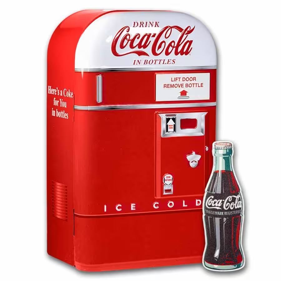 1 oz. PAMP Suisse Silver Colorized Coca-Cola Bottle and Vending Machine Tin