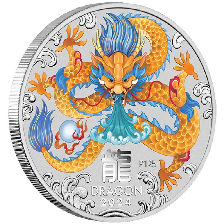 YEAR OF THE DRAGON COLOR AUSTRALIAN LUNAR SERIES III 2024 1 oz Silver Bullion Coin in Capsule – Perth Mint