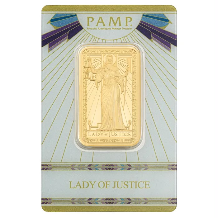 1 oz PAMP Suisse Lady of Justice .9999 Gold Minted Bar (In Assay)