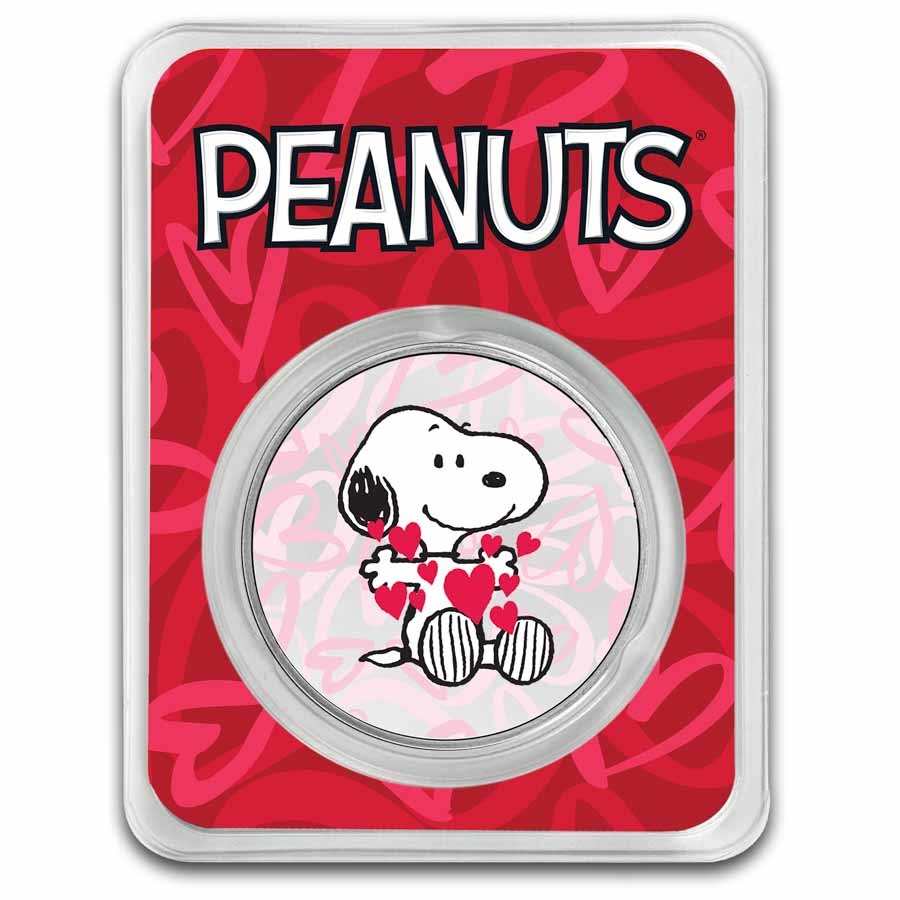 Peanuts® Valentine's Snoopy with Hearts - 1 oz Colorized Silver | PRE-SALE 