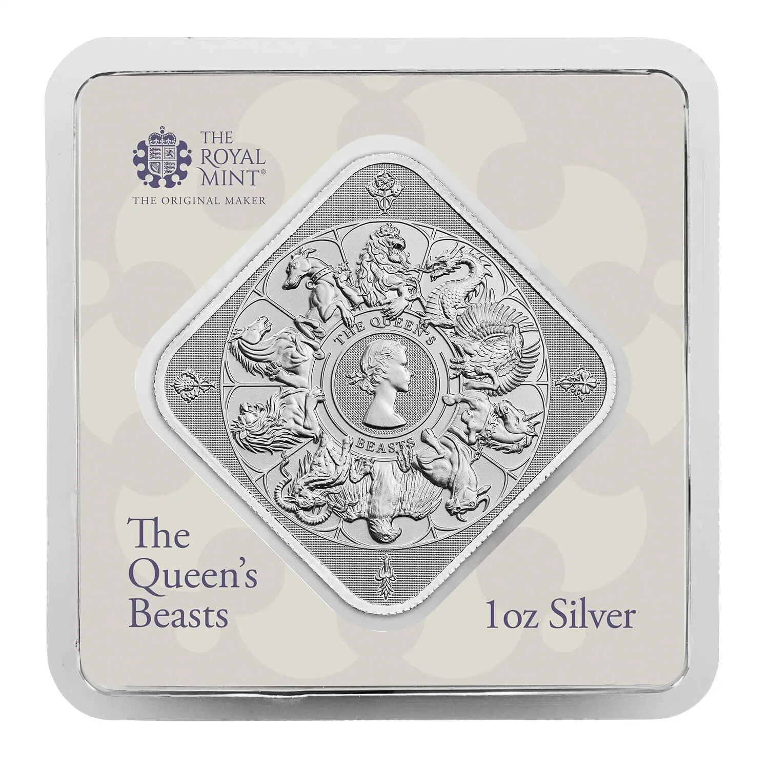 2025, 1oz Silver bar, Queen's Beasts completer Bar, in blister pack.