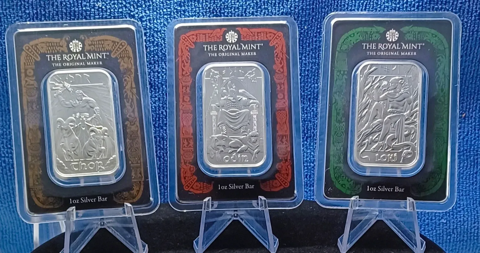 Odin, Thor, Loki , 999.9 Fine Silvert, 3 1oz Bars, Norse Gods, collectors box FULL SET 